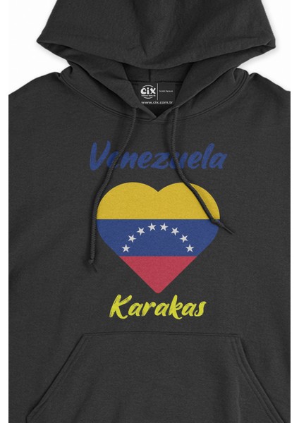 Karakas Venezuela Bayraklı Kalpli Siyah Sweatshirt Hoodie fiyatları