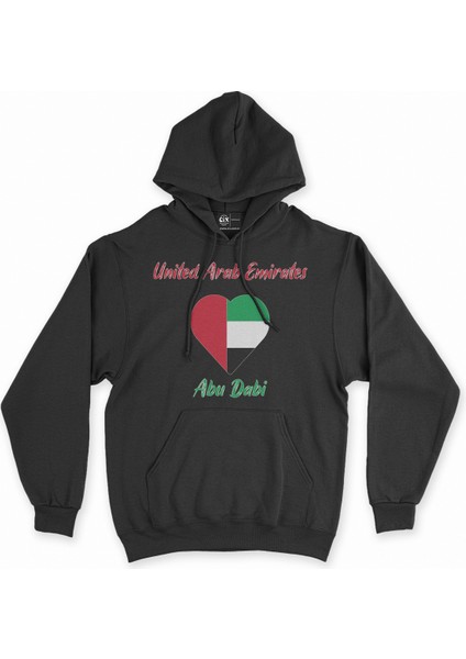 Abu Dabi Bayraklı Kalpli Siyah Sweatshirt Hoodie