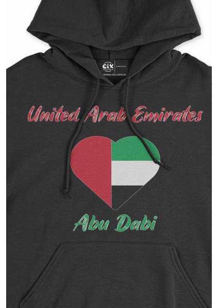 Abu Dabi Bayraklı Kalpli Siyah Sweatshirt Hoodie fiyatları