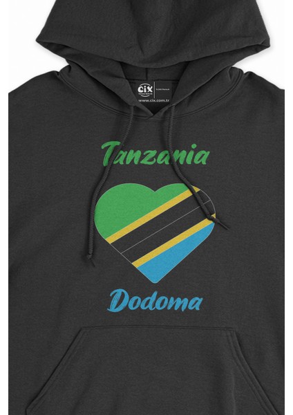Dodoma Tanzanya Bayraklı Kalpli Siyah Sweatshirt Hoodie fiyatları