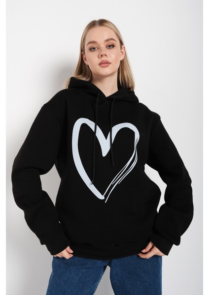 Kadın Kalp Baskılı Kapüşonlu Sweatshirt fiyatları