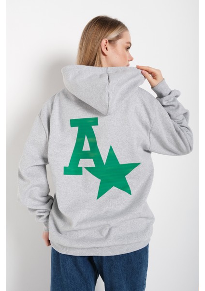 Kadın A Baskılı Kapüşonlu Oversize Sweatshirt modelleri