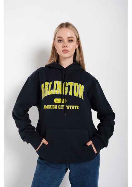 Arlington Baskılı Oversize Kapüşonlu Sweatshirt