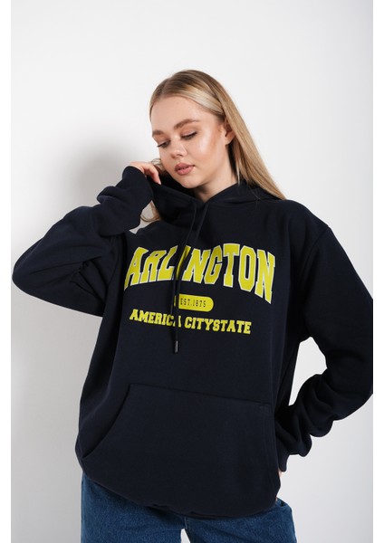 Arlington Baskılı Oversize Kapüşonlu Sweatshirt