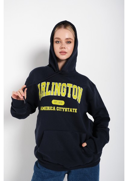 Arlington Baskılı Oversize Kapüşonlu Sweatshirt