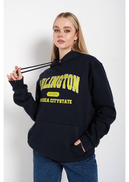 Arlington Baskılı Oversize Kapüşonlu Sweatshirt