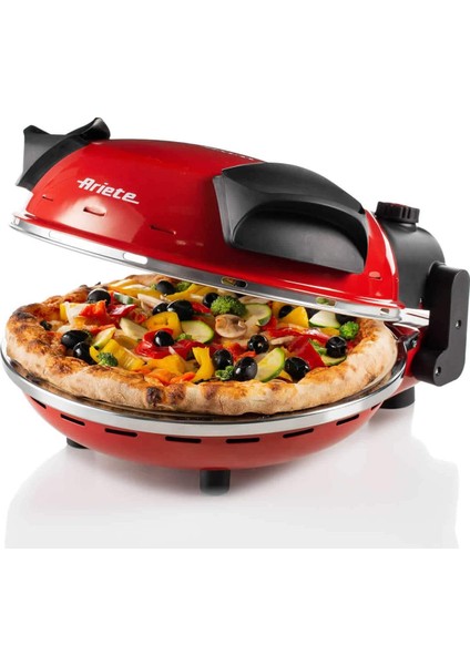 909 Pizza Fırını, 400 Derece, 4 Dakikada Pizza Pişirir, 33 cm Çap Refrakter Taş Tabak, 1200 Watt, 30 Dakika Zamanlayıcı