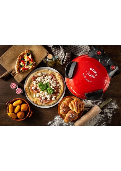 909 Pizza Fırını, 400 Derece, 4 Dakikada Pizza Pişirir, 33 cm Çap Refrakter Taş Tabak, 1200 Watt, 30 Dakika Zamanlayıcı fiyatları