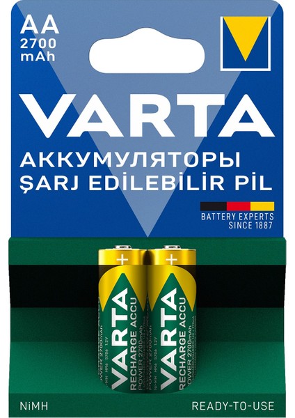 Çocuk Oyuncaklar Kumandalar Fotoğraf Makinesi Radyo Saat Xbox Joistik Için Şarz Edilebilir - Varta 2700 Ince Şarjlı Pil 2700 Mah 2'li Paket Aa Kalem Pil 2500 Mah 1 Kart 2 Adet