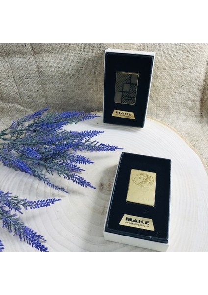 Kişiye Özel Şarjlı Çakmak Gold Kaplan Desenli