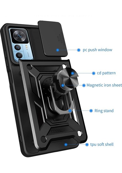 Xiaomi 12T Pro Kılıf Kamera Korumalı Sürgülü + Ekran Koruyucu