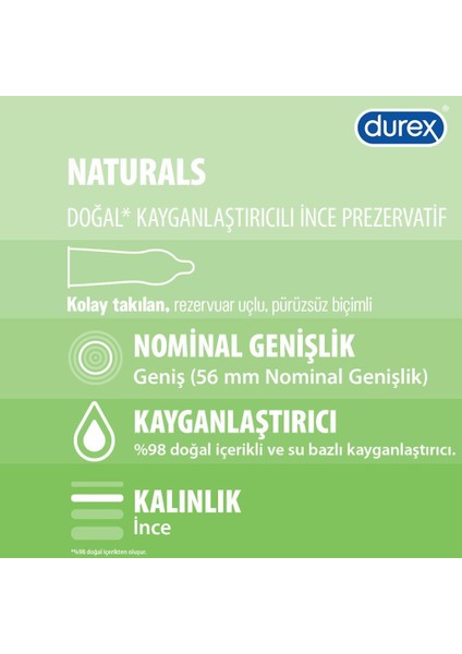 Naturals 40'lı Doğal Kayganlaştırıcılı İnce Prezervatif