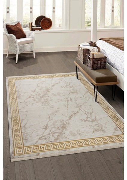 Saçaklı Modern Dokuma Halı Glory Krem Gold indirimleri
