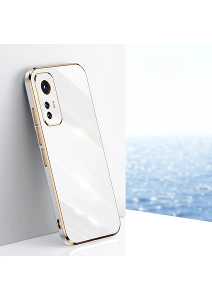 MTK Moveteck Xiaomi Mi 12T 6.67 inç Uyumlu Kılıf Kamera Korumalı Parlak Gold Kenarlı Yumuşak Silikon Kapak