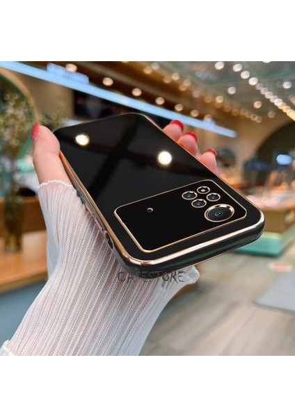 Xiaomi Poco X4 Pro 5g Uyumlu Kılıf Kamera Korumalı Parlak Gold Kenarlı Yumuşak Silikon Kapak