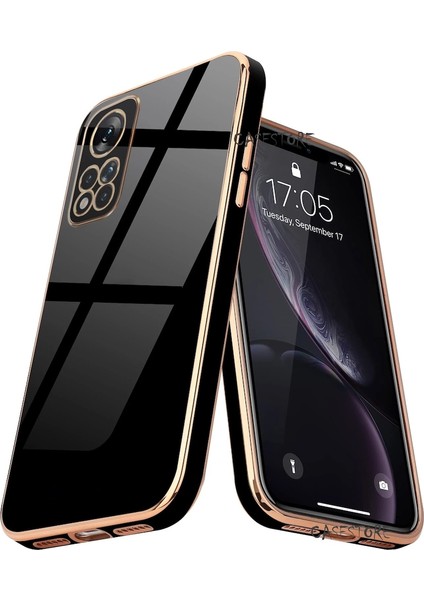 Xiaomi Mi 10T Uyumlu Kılıf Kamera Korumalı Parlak Gold Şerit Kenarlı Yumuşak Silikon Kapak