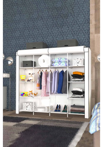Geniş Hacimli Raflı Askılı Bez Dolap Gardrop Kızlar