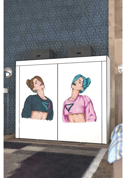 Geniş Hacimli Raflı Askılı Bez Dolap Gardrop Kızlar fiyatları