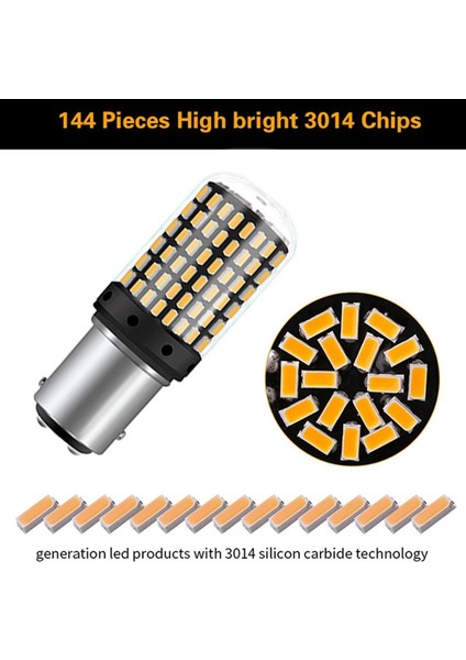 Adet 3014 144SMD Canbus Ampul P21W 1157 BAY15D Araba LED Ampul Gündüz Çalışan Dönüş Sinyali Ampul Süper Parlak Sarı Işık (Yurt Dışından)