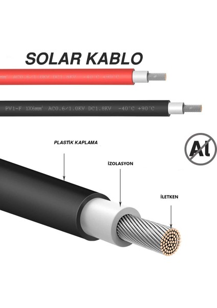 Solar Kablo 4 Mm2 Kırmızı-Siyah 10+10 Toplam 20 Metre- 2 Set Mc4 Konnektörlü