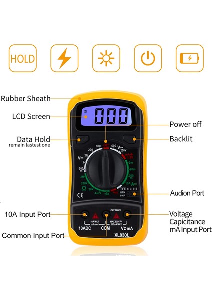 Dijital Multimetre XL830L Taşınabilir Yüksek Hassasiyetli Dijital Ekran (Yurt Dışından)