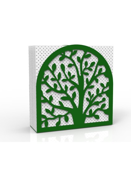 Hayat Ağacı Temalı Yeşil Metal Peçetelik