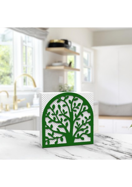 Hayat Ağacı Temalı Yeşil Metal Peçetelik