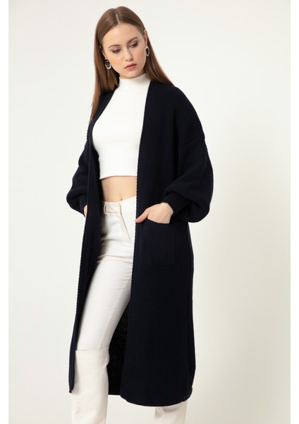 Kadın Lacivert Balon Kol Uzun Triko Hırka fiyatları