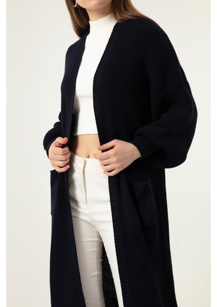 Kadın Lacivert Balon Kol Uzun Triko Hırka fırsatları