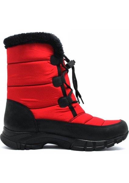 Kadın Kırmızı Bağcıklı Içi Tüylü Kar Botu Khiones