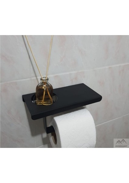 Metal Mat Siyah Telefon Raflı Hediye Kokulu Tuvalet Kağıtlık( Koku Hediyeli)