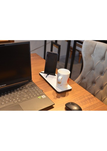 Bardaklıklı Masaüstü Ahşap Telefon Tutucu Beyaz