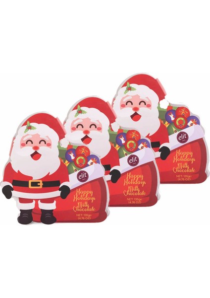 Noel Baba Sütlü Çikolata Asetat Kutu 135G 3’lü Set Glutensiz
