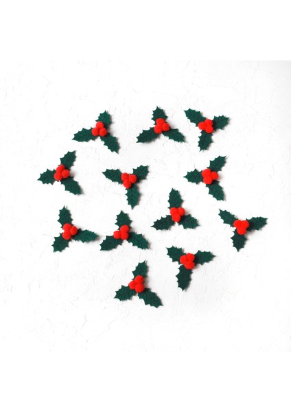Keçe motif yılbaşı çiçekleri, 5.5 cm Koyu Yeşil (12 adet)