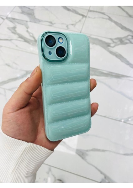 iPhone 14 Plus Puffer Hologram Kılıf Parlak Kılıf Yastık Kılıf Kamera Korumalı Kılıf Yumuşak Kılıf
