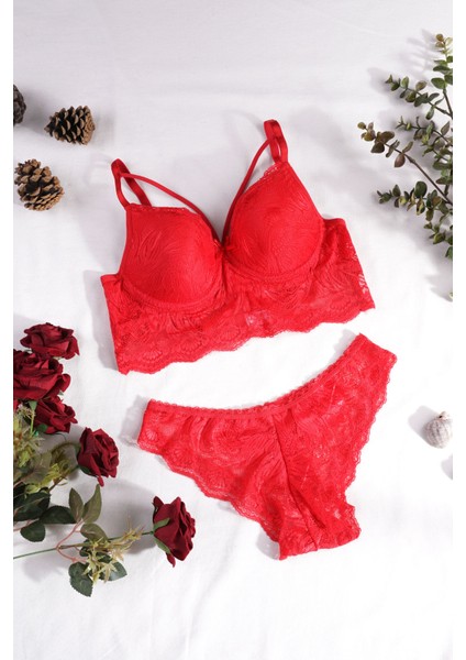 Kadın Dolgusuz Dantelli Ipli Sütyen Külot Takımı