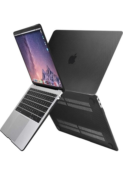 Macbook Air 13" 2020 (M1 Çip) Uyumlu A2337 Karbon Siyah Şeffaf Kılıf