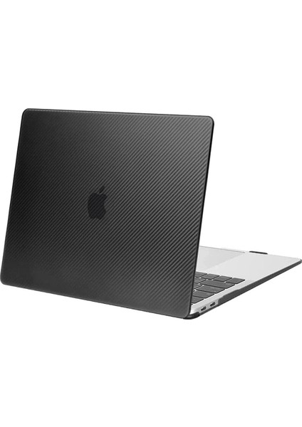 Macbook Air 13" 2020 (M1 Çip) Uyumlu A2337 Karbon Siyah Şeffaf Kılıf