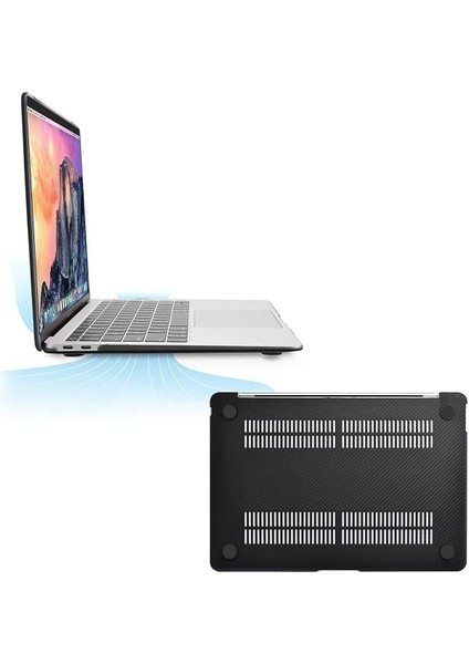 Macbook Air 13" 2020 (M1 Çip) Uyumlu A2337 Karbon Siyah Şeffaf Kılıf