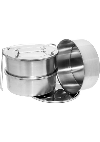 Paslanmaz Çelik 3lü Sefer Tası 1.5lt 2-3 Kişilik Yemek Taşıma Kabı 500ML X3 Isıtılabilir %100 Metal
