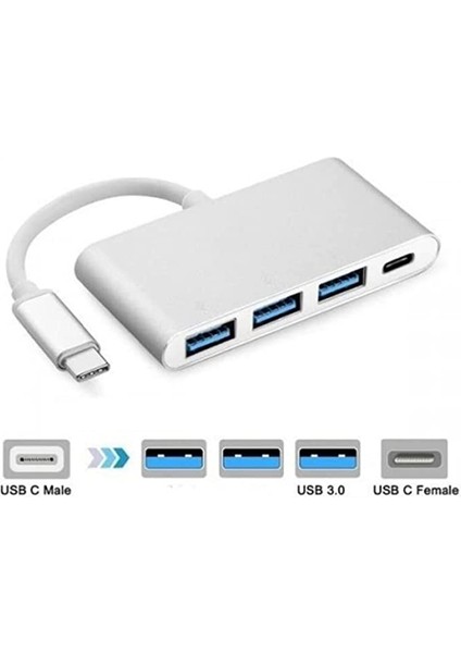 Type-C 3 x USB 3.0 Port Çoklayıcı Dönüştürücü Çevirici Macbook, Type C USB Çoklayıcı