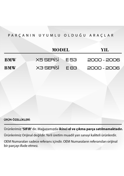 Bmw X5 Serisi E53 / X3 Serisi E83 Için Full Sunroof Tavan Plastiği fiyatları