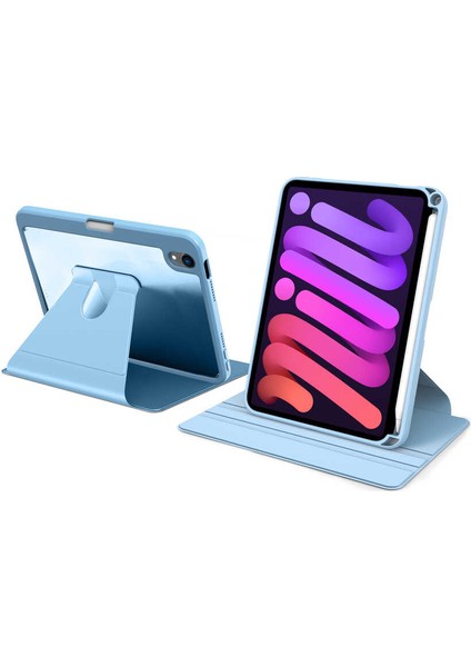 Case 4U Apple iPad Mini 2021 (6.Nesil) Kalem Bölmeli Nayn 360 Derece Dönebilen Standlı Kılıf Açık Mavi