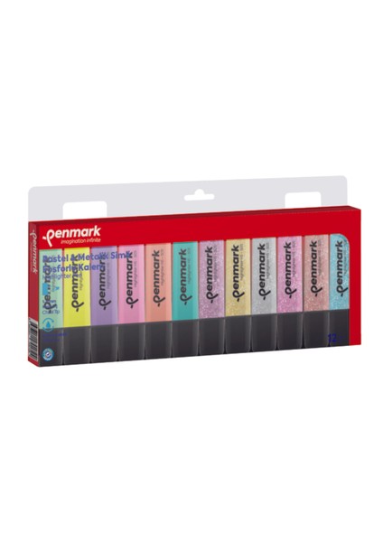 Fosforlu Kalem 12 Li Asetat Karışık Renk 6 Pastel + 6 Sim