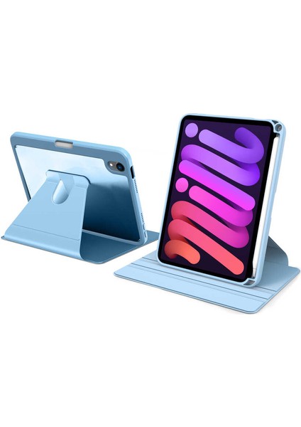 Apple iPad Mini 2021 (6.Nesil) Kalem Bölmeli Nayn 360 Derece Dönebilen Standlı Kılıf Siyah