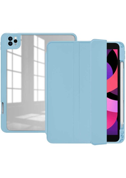 Case 4U Apple iPad Pro 11 2020 (2.Nesil) Manyetik Nort Arkası Şeffaf Standlı Kılıf Açık Mavi