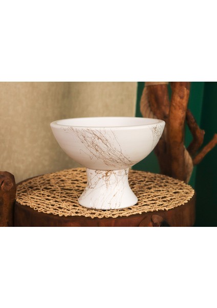 Beyaz Gold Mermer Efektli Kendinden Ayaklı Aranjmanlık Sunumluk Bonzai Terakota Toprak Saksı Yuvarlak Küçük