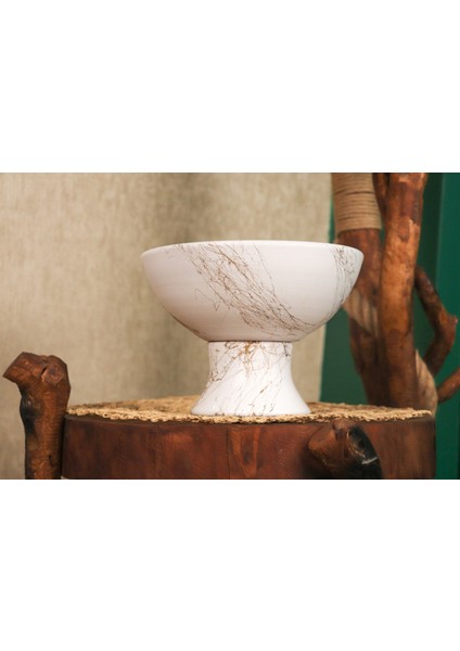 Beyaz Gold Mermer Efektli Kendinden Ayaklı Aranjmanlık Sunumluk Bonzai Terakota Toprak Saksı Yuvarlak Küçük fiyatları