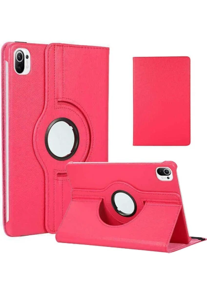 Case 4U Xiaomi Mi Pad 5 Uyku Modlu 360 Derece Dönebilen Standlı Tablet Kılıfı Koyu Pembe