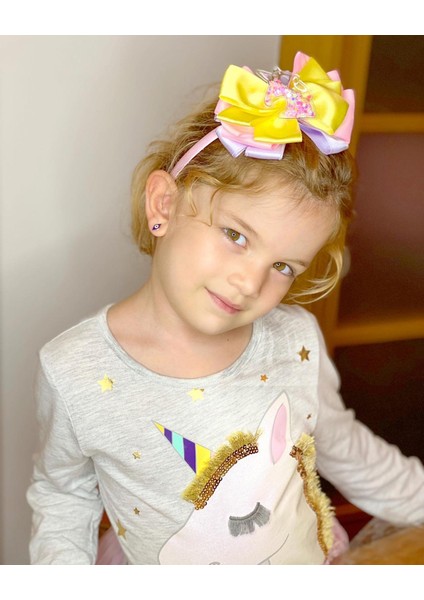 Özel Tasarım Unicorn Saten Lila Pembe Parlak Pullu Lüks Çocuk Tacı
